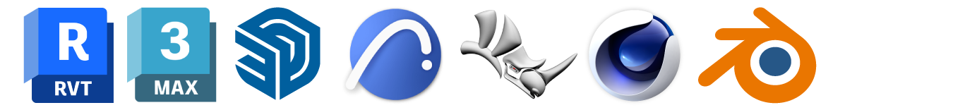 D5 Render สามารถทำงานร่วมกับซอฟต์แวร์ออกแบบมากมาย อาทิเช่น SketchUp , 3ds Max , Revit , Rhino , Archicad , Blender , C4D และ Vectorworks