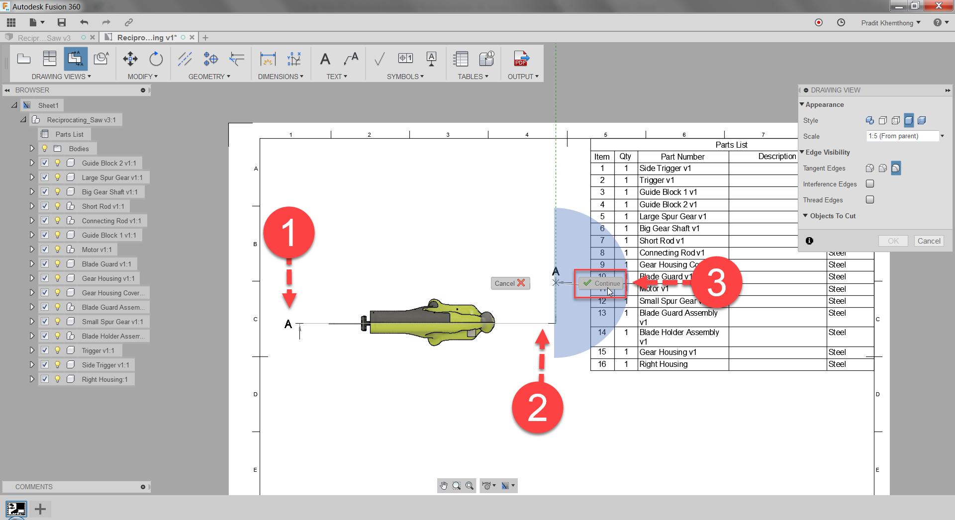 Fusion 360 Tip & Trick 42 การฉาย View ตัดใน drawing