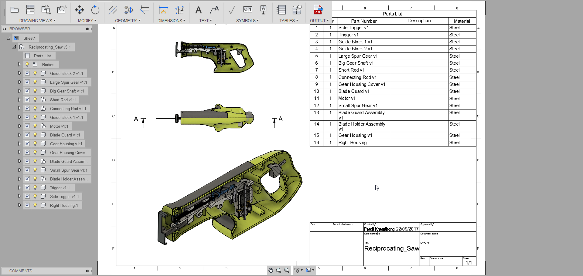 Fusion 360 Tip & Trick 42 การฉาย View ตัดใน drawing