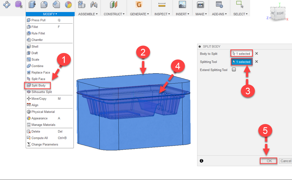 Fusion 360 Tips : Split Core and Cavity 